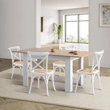 Oikiture 160cm Extendable Dining Table with 4PCS Chairs Crossback White - Low Angle