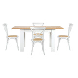 Oikiture 160cm Extendable Dining Table with 4PCS Chairs Crossback White
