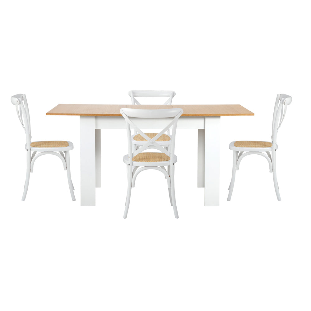Oikiture 160cm Extendable Dining Table with 4PCS Chairs Crossback White