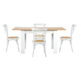Oikiture 160cm Extendable Dining Table with 4PCS Chairs Crossback White - Side View