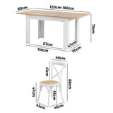 Oikiture 160cm Extendable Dining Table with 4PCS Chairs Crossback White - Front View