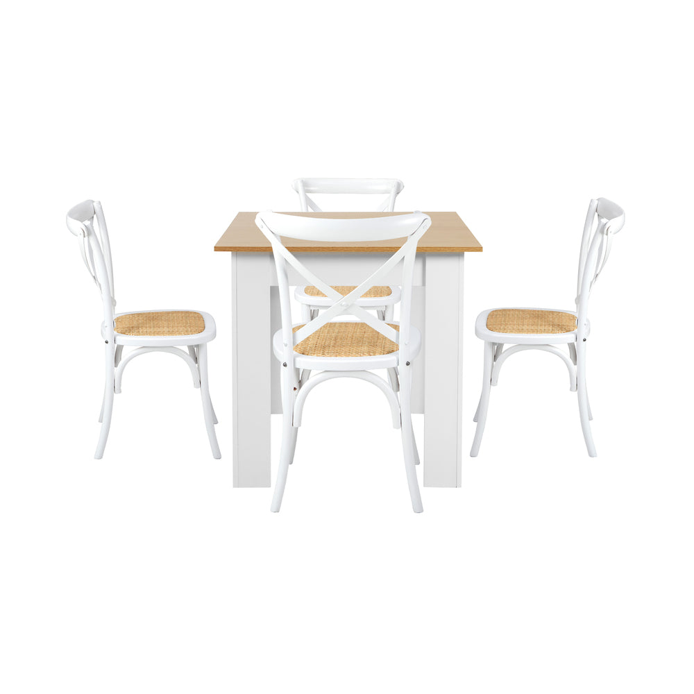 Oikiture 160cm Extendable Dining Table with 4PCS Chairs Crossback White