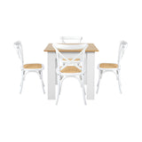 Oikiture 160cm Extendable Dining Table with 4PCS Chairs Crossback White - Rear View