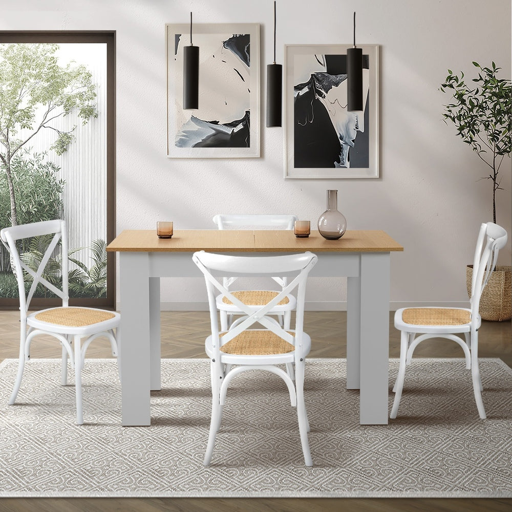 Oikiture 160cm Extendable Dining Table with 4PCS Chairs Crossback White