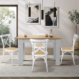 Oikiture 160cm Extendable Dining Table with 4PCS Chairs Crossback White - Top-Down View