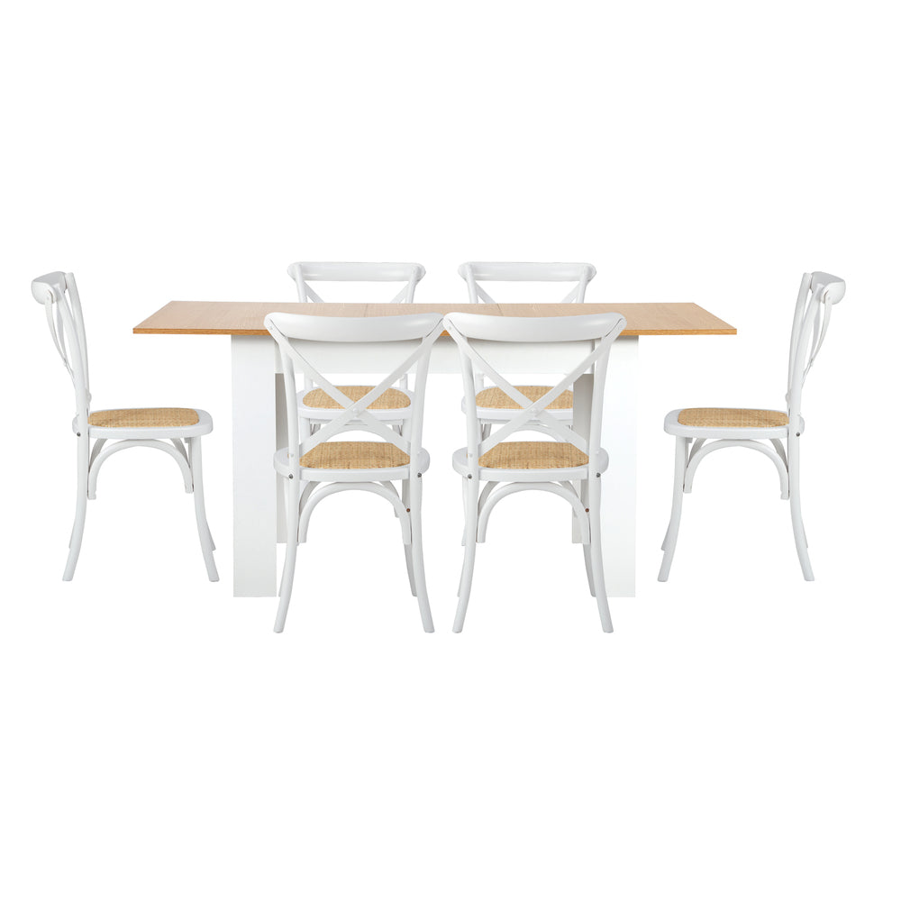 Oikiture 160cm Extendable Dining Table with 6PCS Chairs Crossback White