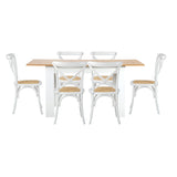 Oikiture 160cm Extendable Dining Table with 6PCS Chairs Crossback White - Side View