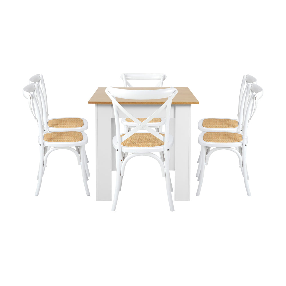 Oikiture 160cm Extendable Dining Table with 6PCS Chairs Crossback White