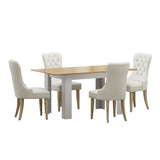 Oikiture 160cm Extendable Dining Table with 4PCS Chairs Velvet Beige