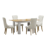 Oikiture 160cm Extendable Dining Table with 4PCS Chairs Velvet Beige