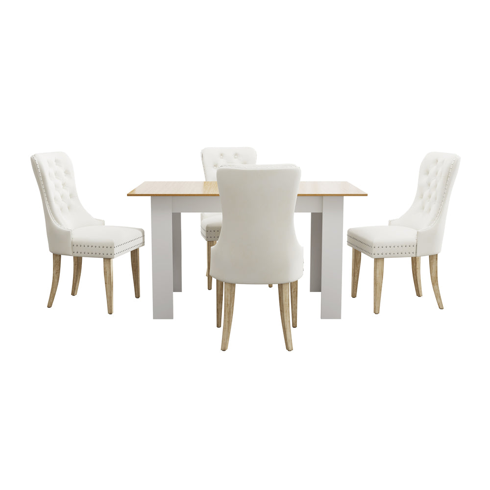 Oikiture 160cm Extendable Dining Table with 4PCS Chairs Velvet Beige