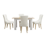 Oikiture 160cm Extendable Dining Table with 4PCS Chairs Velvet Beige - Close-Up Angle