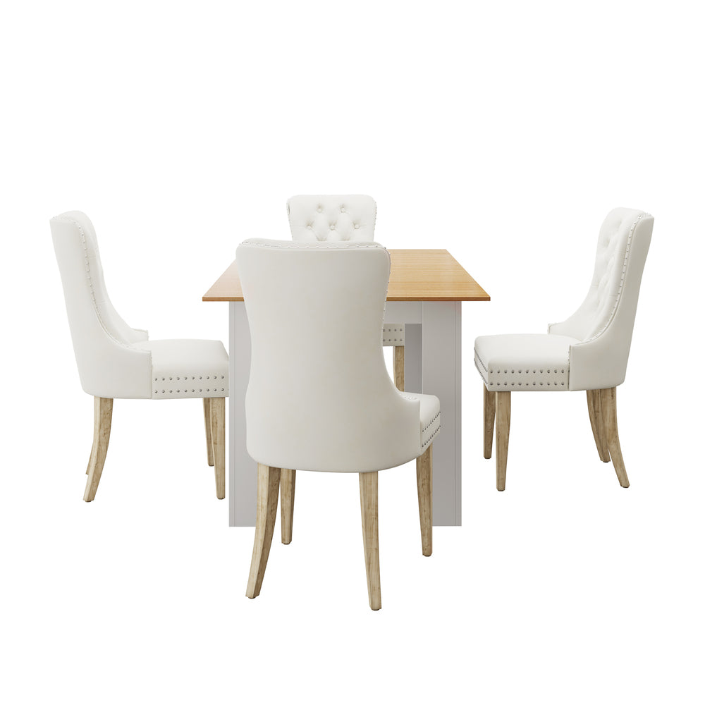 Oikiture 160cm Extendable Dining Table with 4PCS Chairs Velvet Beige