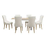 Oikiture 160cm Extendable Dining Table with 6PCS Chairs Velvet Beige