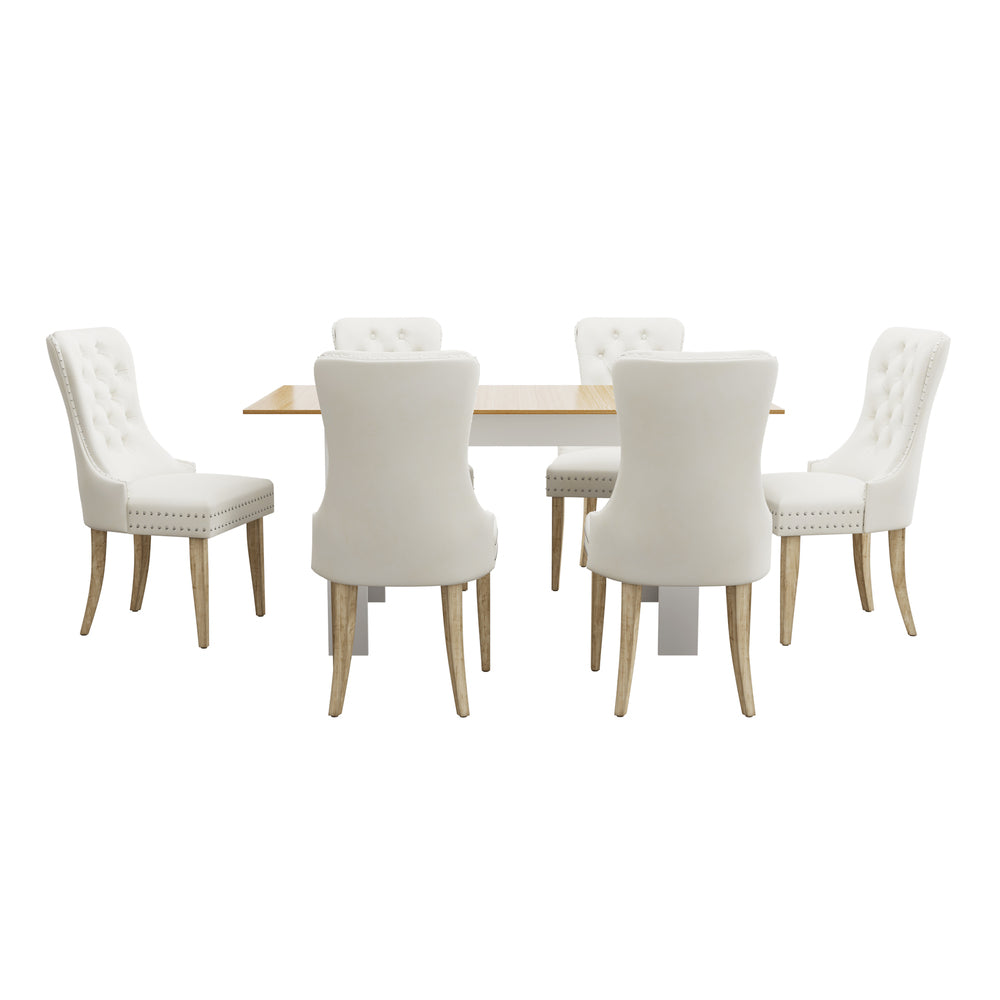 Oikiture 160cm Extendable Dining Table with 6PCS Chairs Velvet Beige