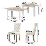 Oikiture 160cm Extendable Dining Table with 6PCS Chairs Velvet Beige