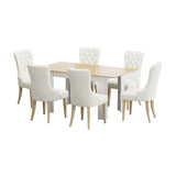 Oikiture 160cm Extendable Dining Table with 6PCS Chairs Velvet Beige - Top-Down View