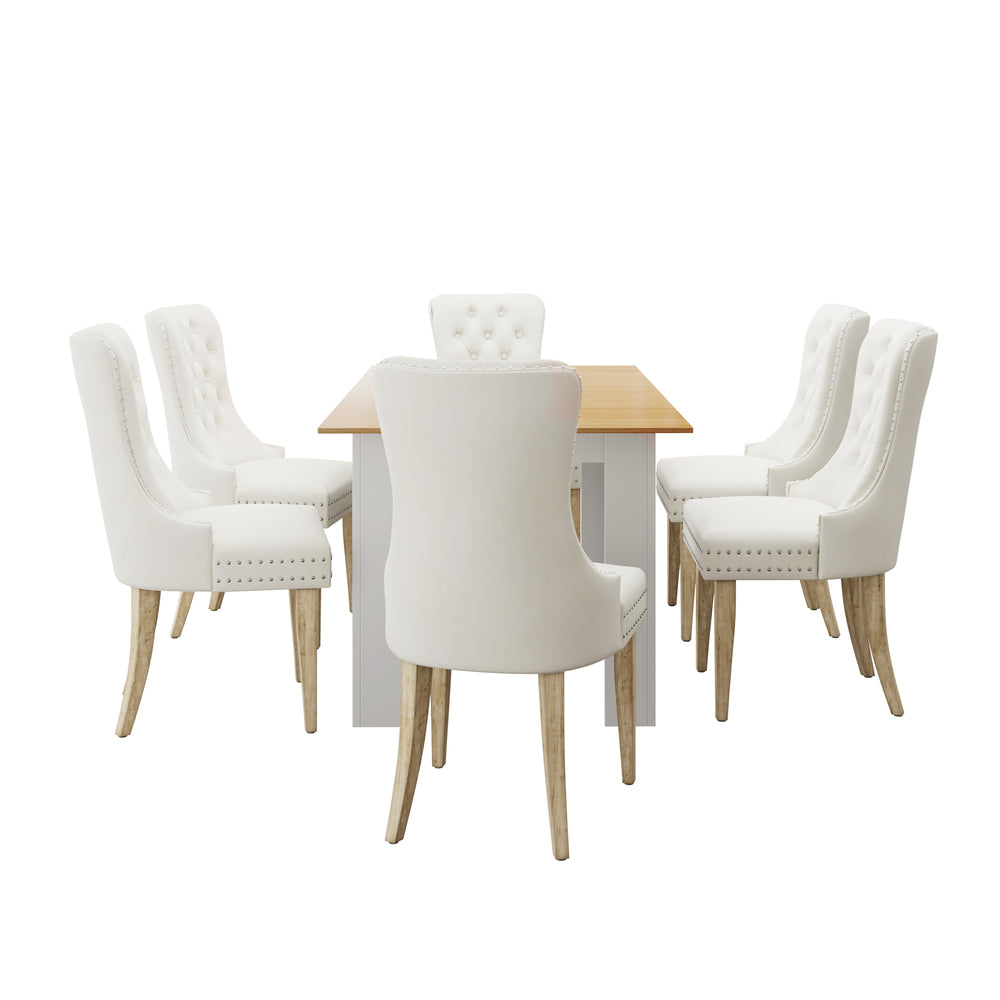 Oikiture 160cm Extendable Dining Table with 6PCS Chairs Velvet Beige