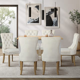 Oikiture 160cm Extendable Dining Table with 6PCS Chairs Velvet Beige