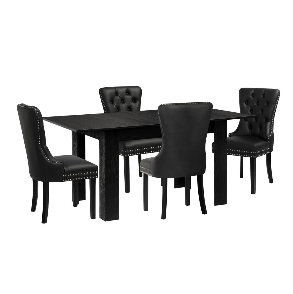 Oikiture Dining Set 160cm Extendable Table with 4PCS Chairs PU Leather