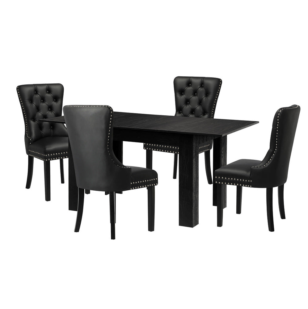 Oikiture Dining Set 160cm Extendable Table with 4PCS Chairs PU Leather