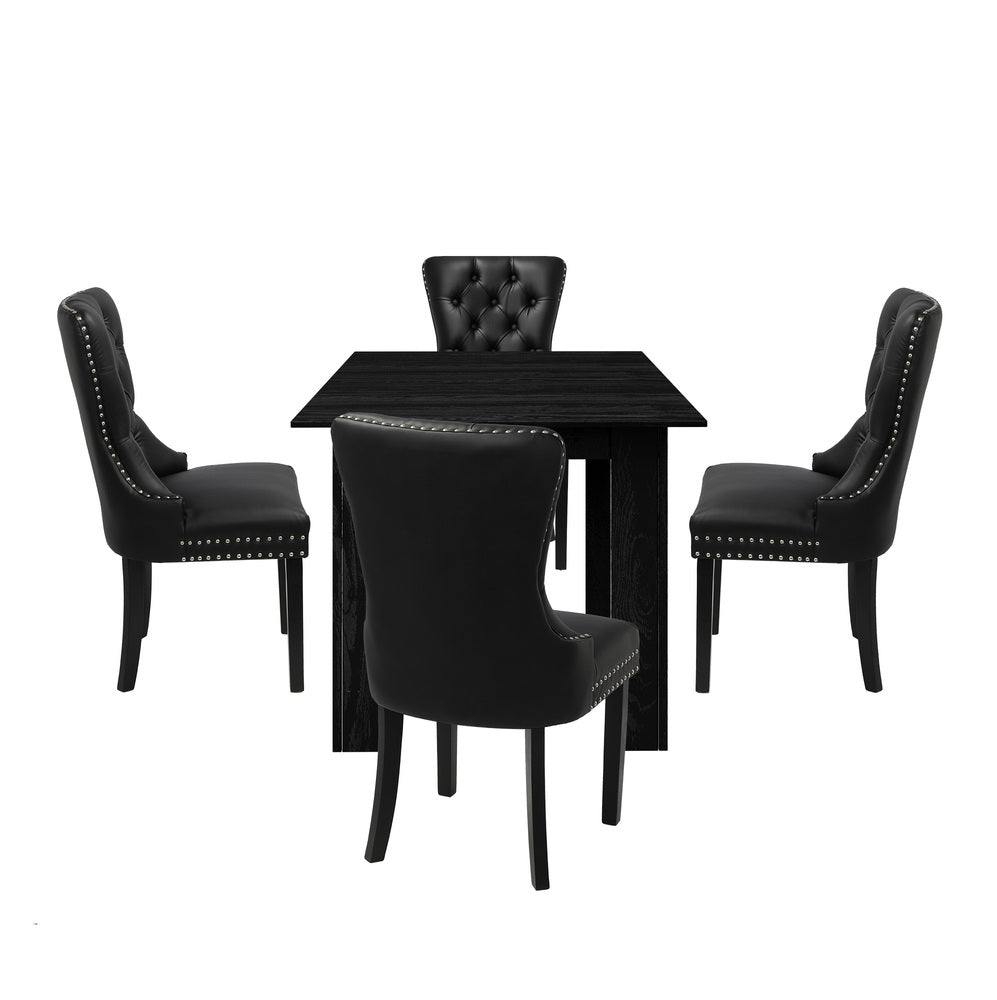 Oikiture Dining Set 160cm Extendable Table with 4PCS Chairs PU Leather