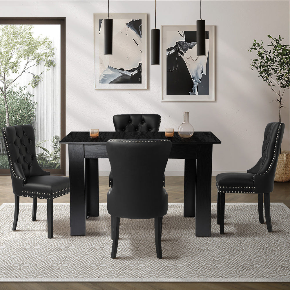 Oikiture Dining Set 160cm Extendable Table with 4PCS Chairs PU Leather