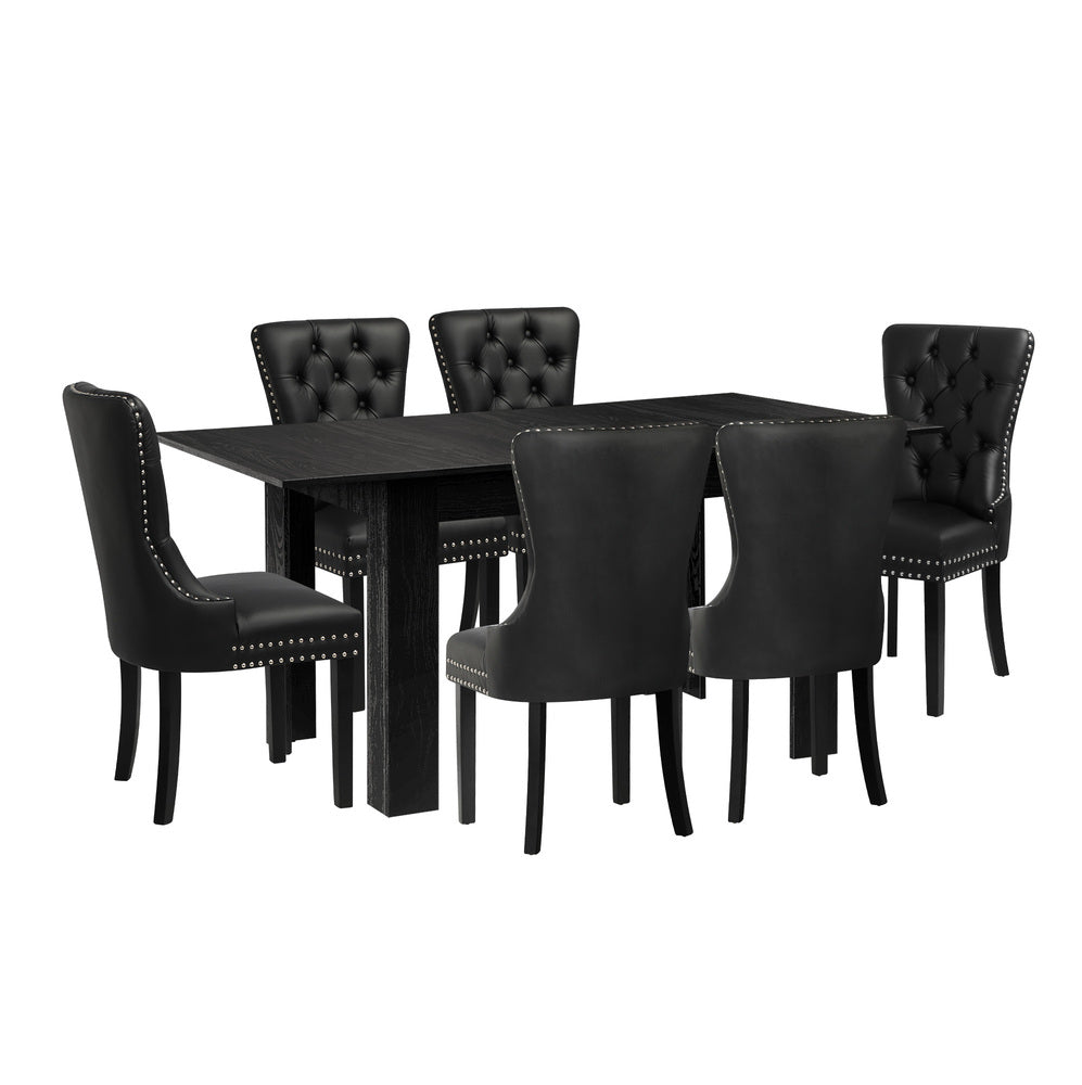 Oikiture Dining Set 160cm Extendable Table with 6PCS Chairs PU Leather