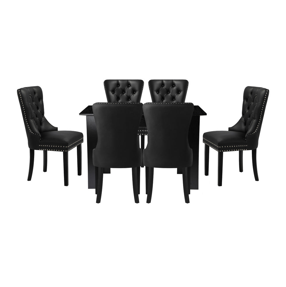 Oikiture Dining Set 160cm Extendable Table with 6PCS Chairs PU Leather