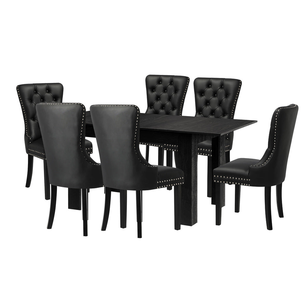 Oikiture Dining Set 160cm Extendable Table with 6PCS Chairs PU Leather