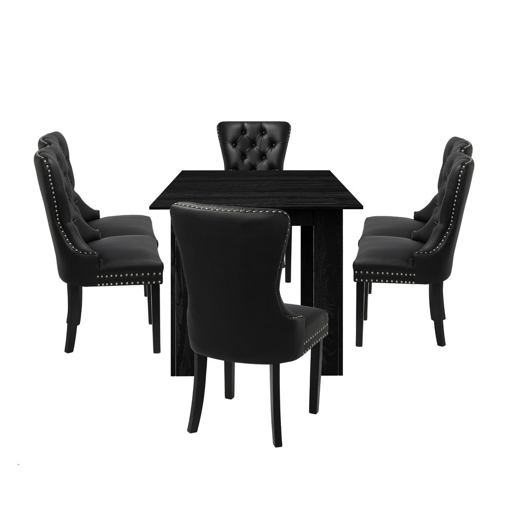 Oikiture Dining Set 160cm Extendable Table with 6PCS Chairs PU Leather
