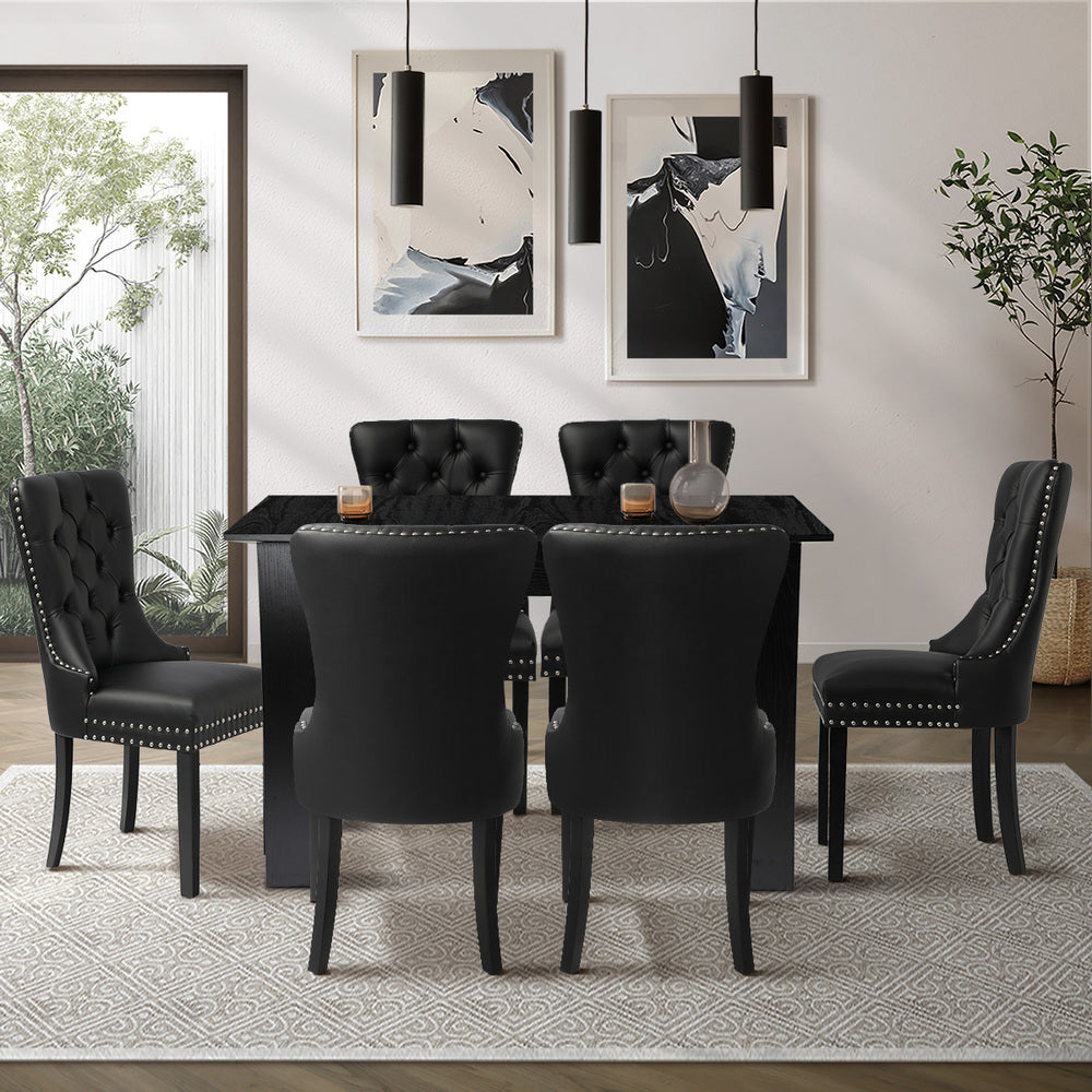 Oikiture Dining Set 160cm Extendable Table with 6PCS Chairs PU Leather