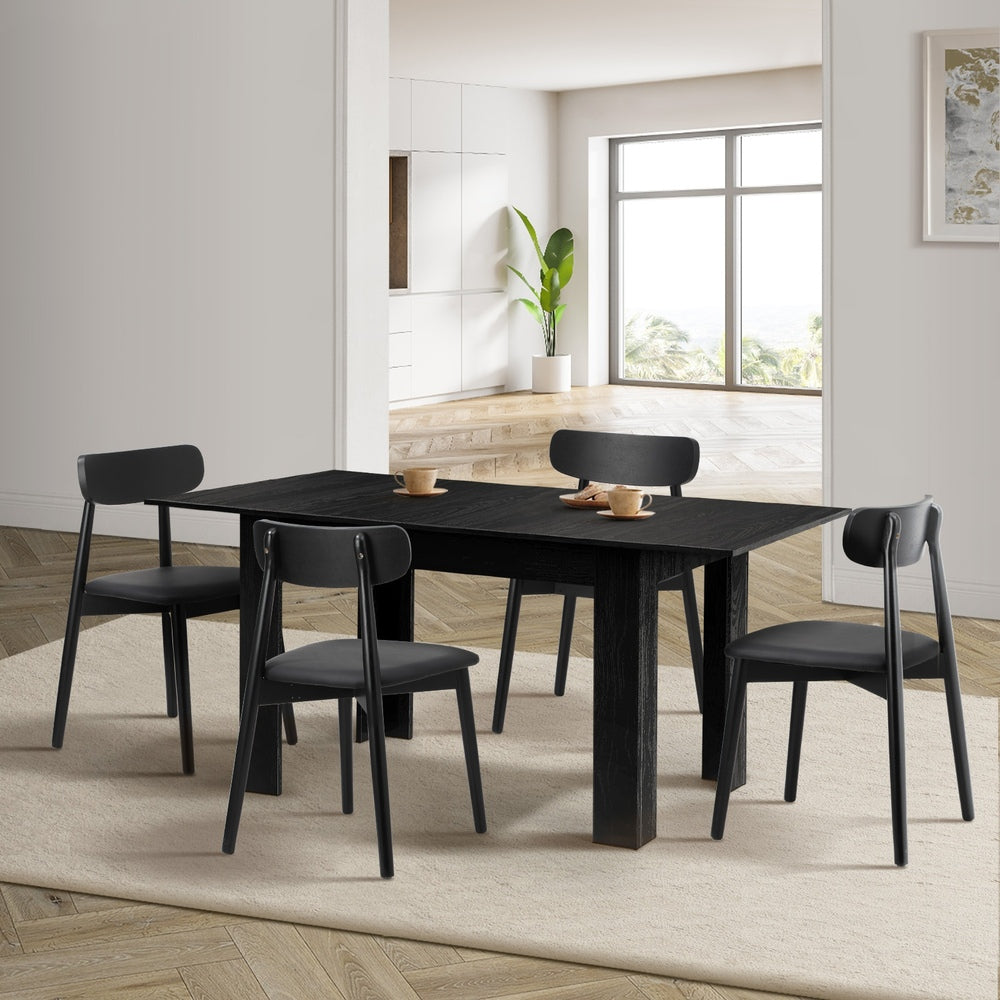 Oikiture 160cm Extendable Dining Table with 4x Dining Chairs PU Leather Black
