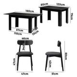 Oikiture 160cm Extendable Dining Table with 4x Dining Chairs PU Leather Black