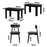 Oikiture 160cm Extendable Dining Table with 4x Dining Chairs PU Leather Black - 45-Degree Angle