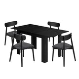 Oikiture 160cm Extendable Dining Table with 4x Dining Chairs PU Leather Black - Side View