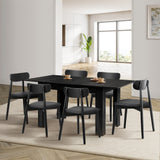Oikiture 160cm Extendable Dining Table with 6x Dining Chairs PU Leather Black - Rear View