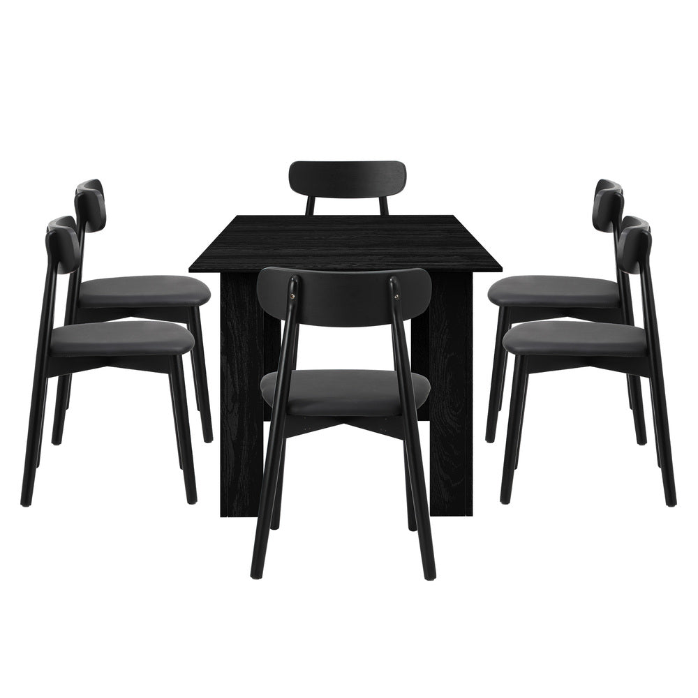 Oikiture 160cm Extendable Dining Table with 6x Dining Chairs PU Leather Black
