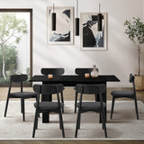 Oikiture 160cm Extendable Dining Table with 6x Dining Chairs PU Leather Black - Side View