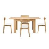 Oikiture 160cm Extendable Dining Table with 4x Dining Chairs PU Leather Natural