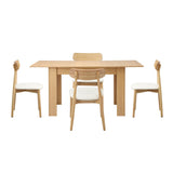 Oikiture 160cm Extendable Dining Table with 4x Dining Chairs PU Leather Natural - Rear View
