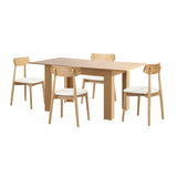 Oikiture 160cm Extendable Dining Table with 4x Dining Chairs PU Leather Natural - Close-Up Angle
