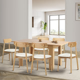 Oikiture 160cm Extendable Dining Table with 6x Dining Chairs PU Leather Natural - Side View