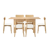 Oikiture 160cm Extendable Dining Table with 6x Dining Chairs PU Leather Natural