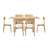 Oikiture 160cm Extendable Dining Table with 6x Dining Chairs PU Leather Natural - Rear View