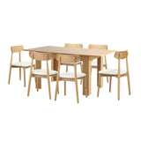 Oikiture 160cm Extendable Dining Table with 6x Dining Chairs PU Leather Natural - Extra Image