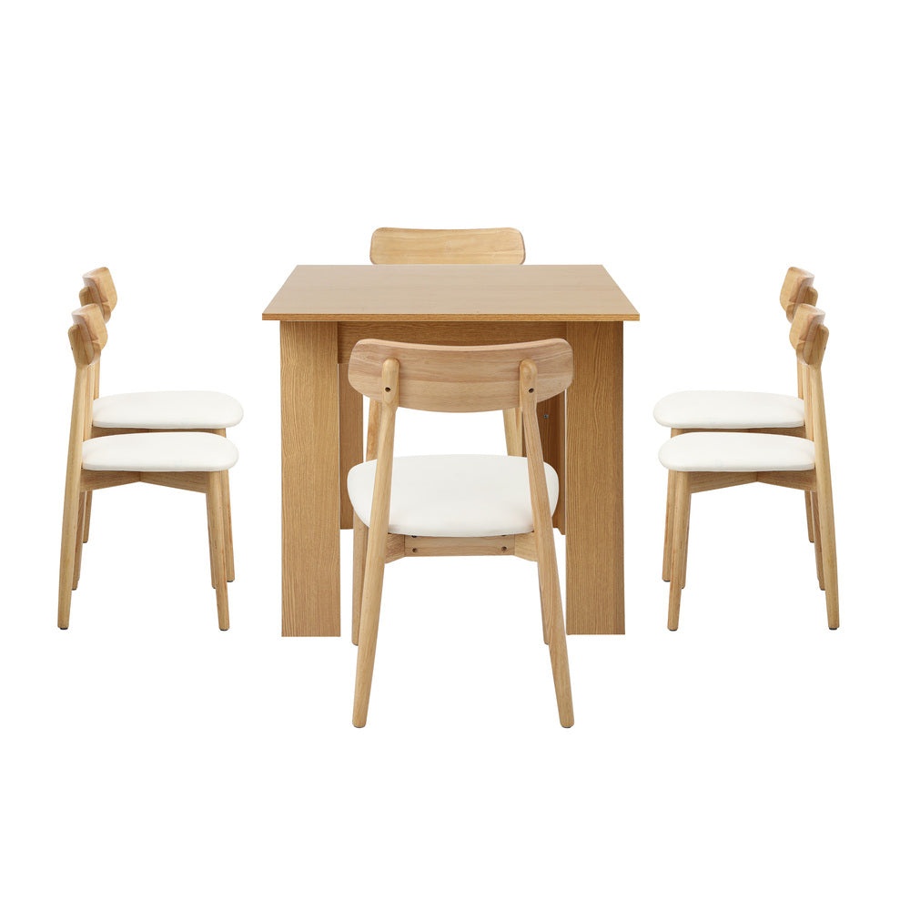Oikiture 160cm Extendable Dining Table with 6x Dining Chairs PU Leather Natural