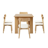 Oikiture 160cm Extendable Dining Table with 6x Dining Chairs PU Leather Natural - Low Angle