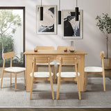 Oikiture 160cm Extendable Dining Table with 6x Dining Chairs PU Leather Natural - Top-Down View