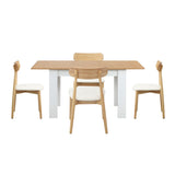 Oikiture 160cm Extendable Dining Table with 4x Dining Chairs PU Leather White